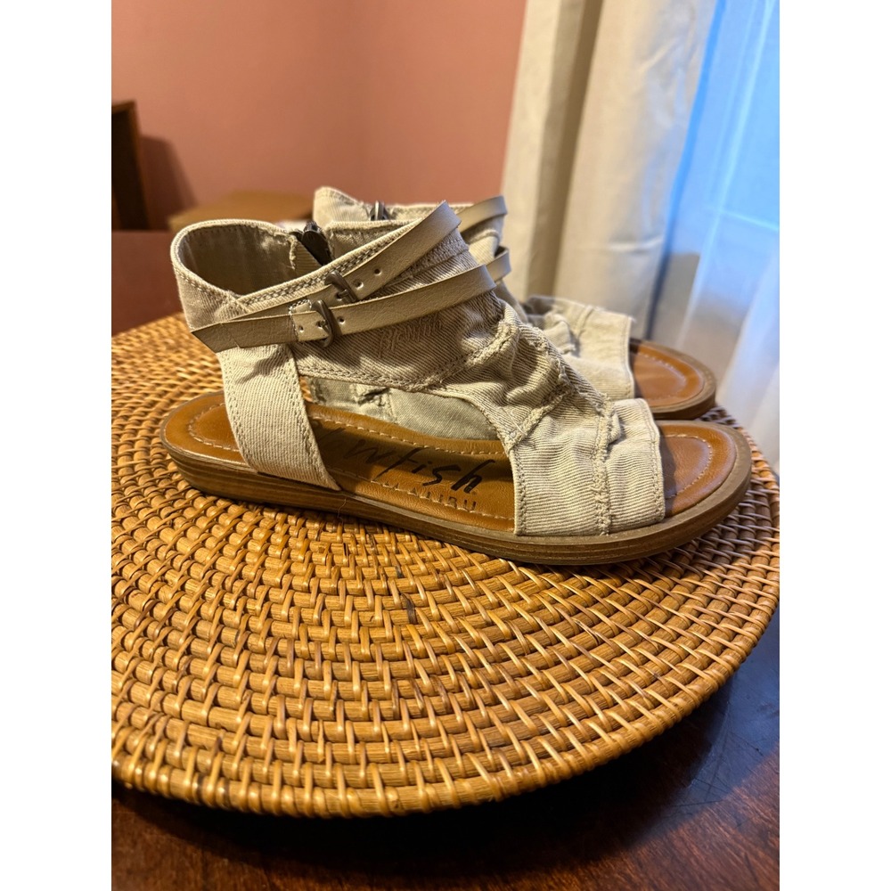 Blowfish Malibu Womens B130 Canvas Gladiator Sandals Beige Ankle Strap Size 7.5